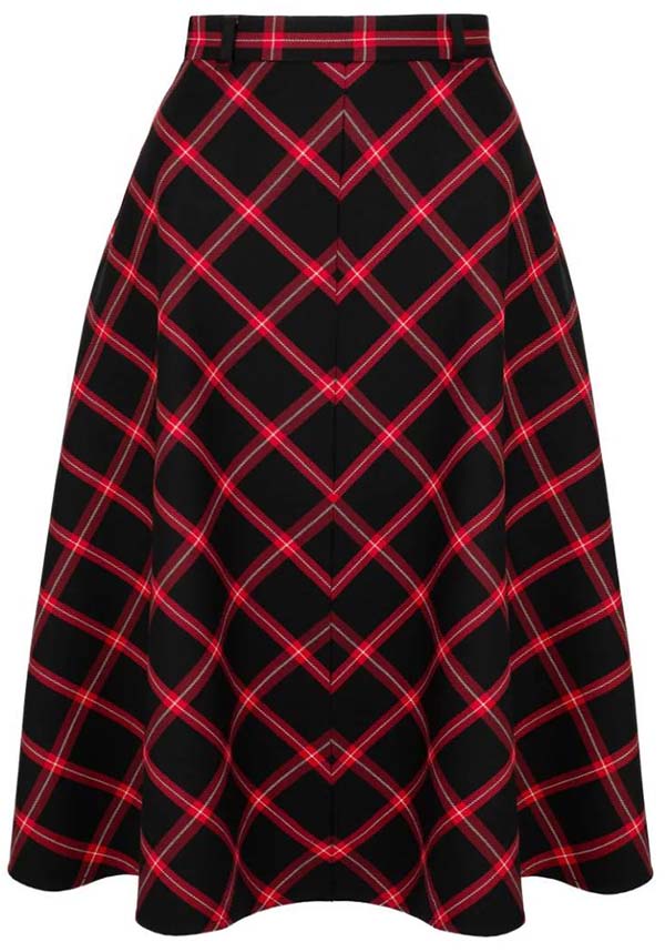 Hell Bunny Women's Janine Red and Black Tartan Midi Skirt