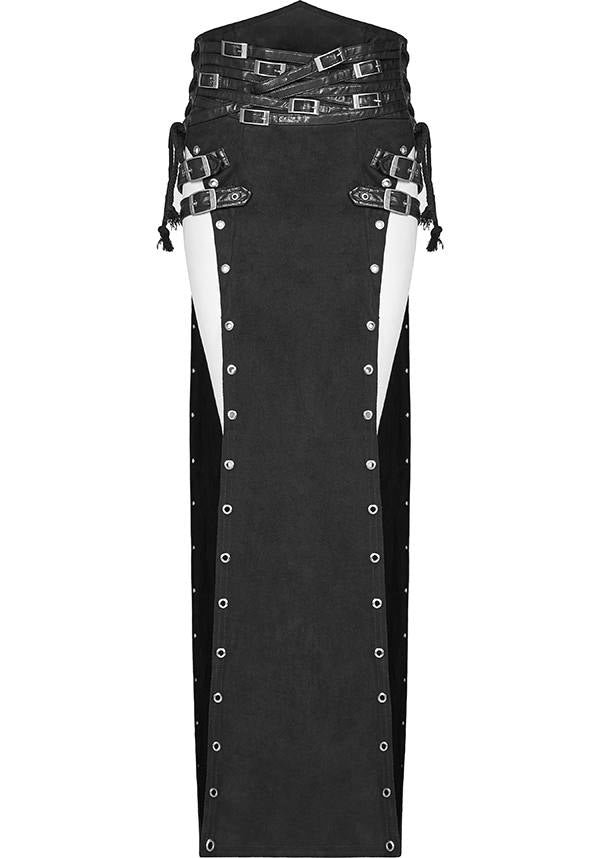 Punk Style High Waist Split Skirt with Leather Loop and Metal Buckle