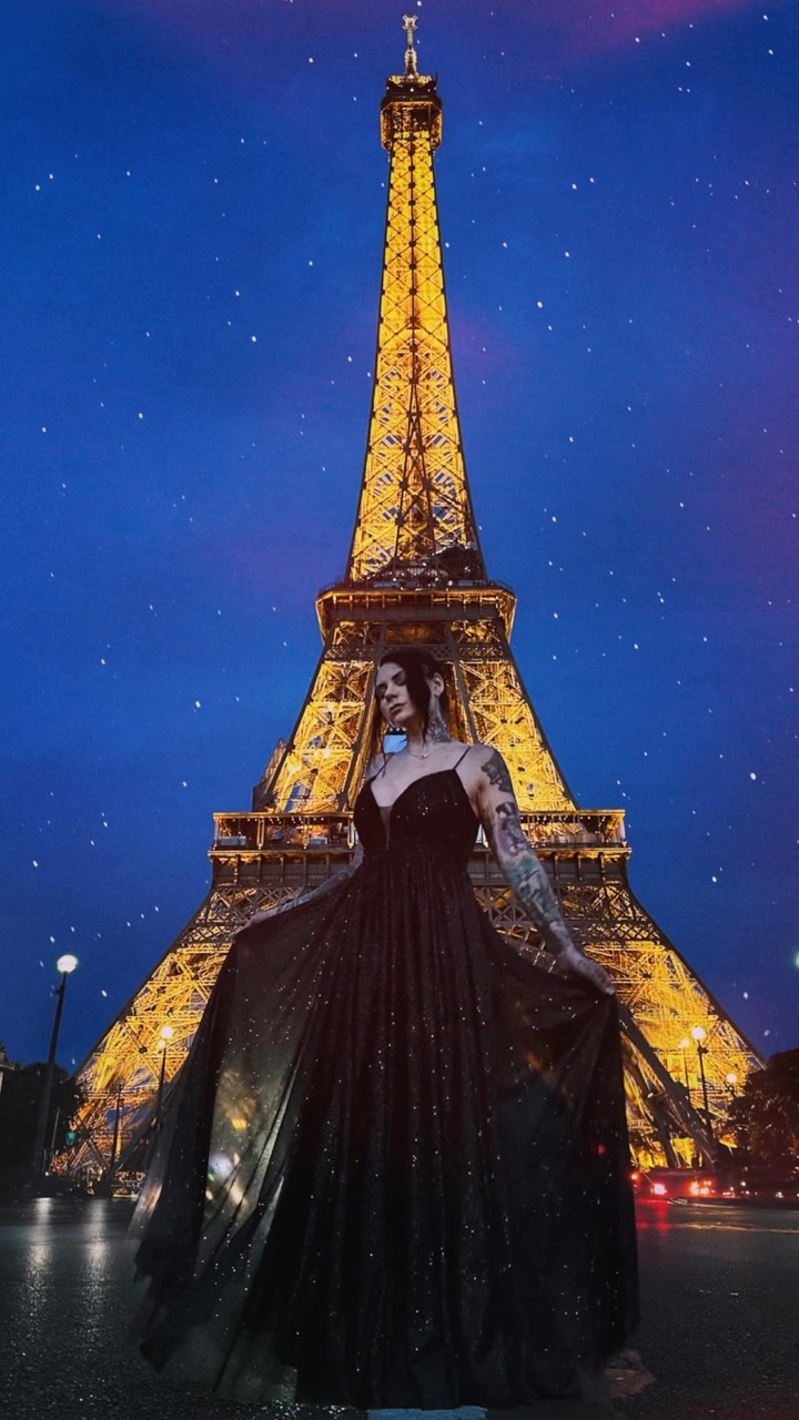 Glamorous Parisian-Inspired Sparkling Black Evening Gown