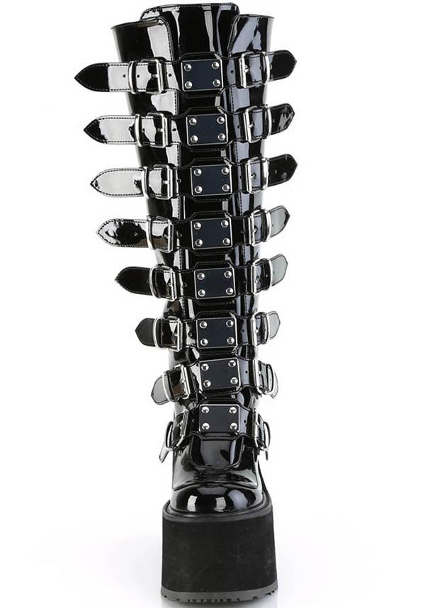 PREORDER - SWING-815WC Wide Calf Platform Boots in Black Patina Design