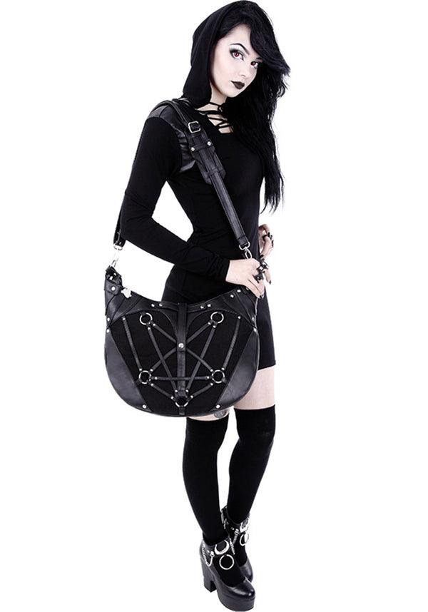 Restyle Pentagram Design Denim and Faux Leather Hobo Tote Bag