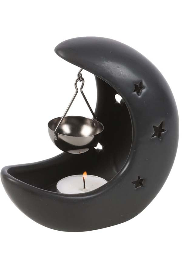 Elegant Hanging Black Crescent Moon Oil Burner for Magical Home Decor