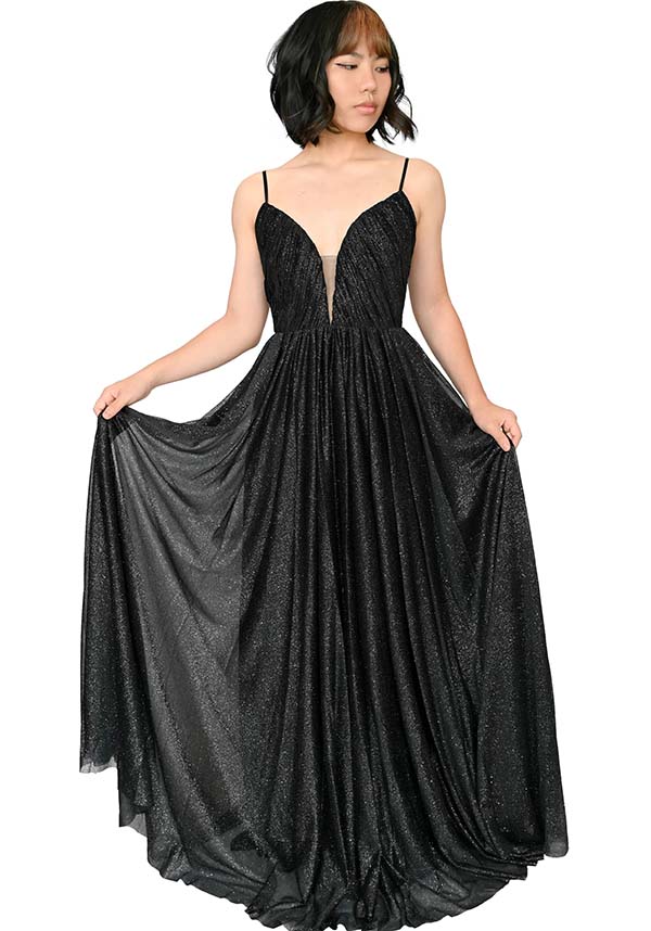Glamorous Parisian-Inspired Sparkling Black Evening Gown