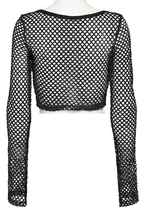 Punk Rave Badriyah Black Fishnet Long - Sleeve Crop Top