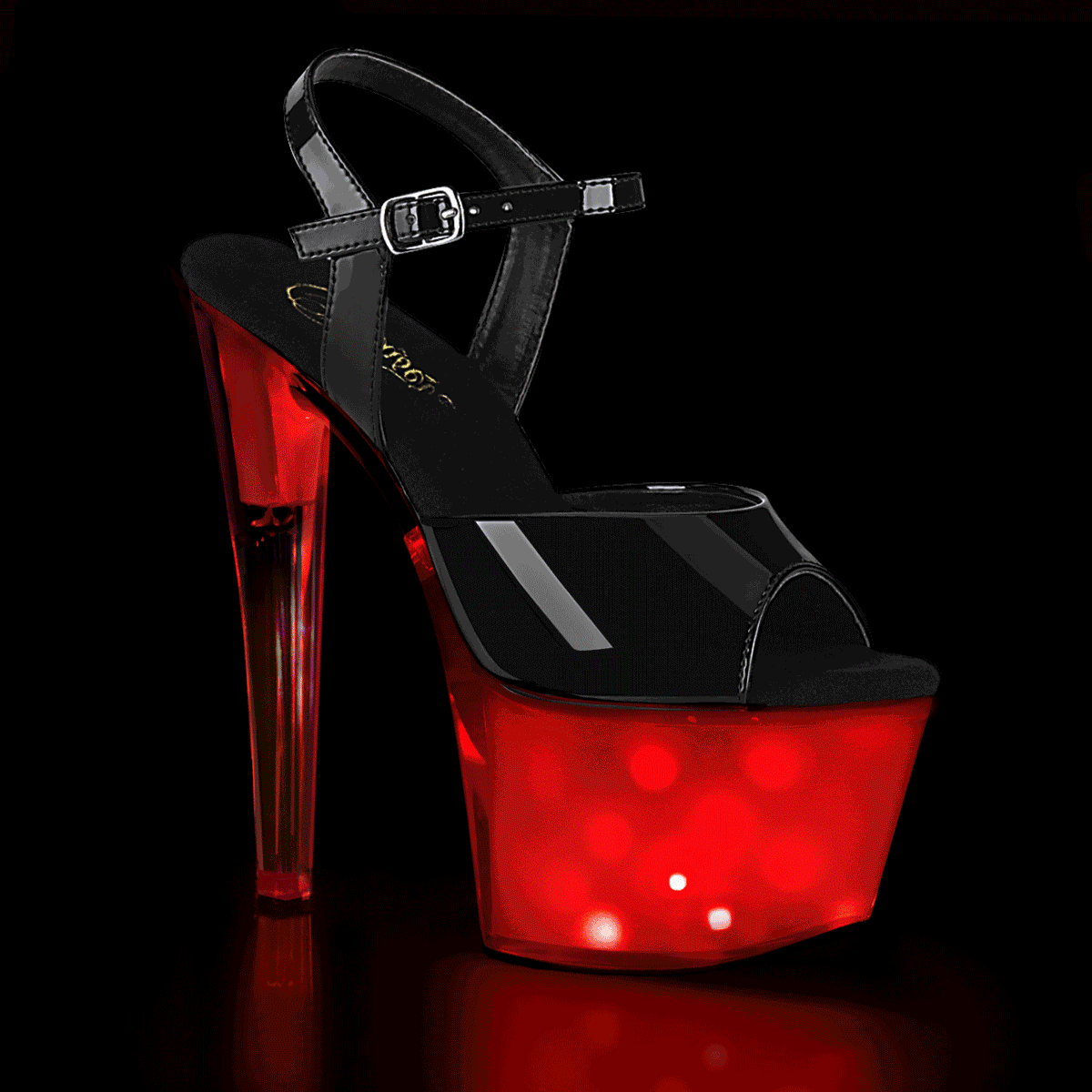 PREORDER! DISCOLITE-709 Platform Heels with Black Pat/White Glow