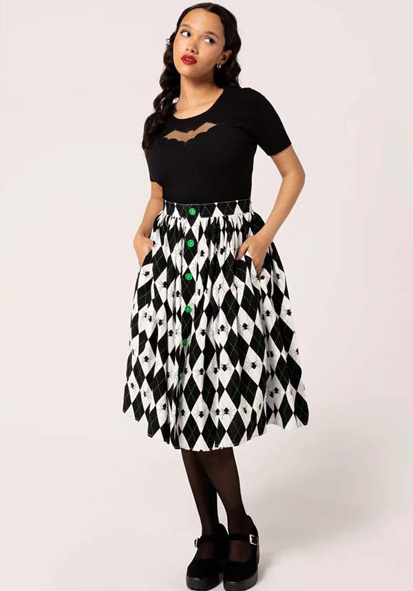 Hell Bunny Regina Gothic and Retro-Inspired Checkered Skirt in Black and White