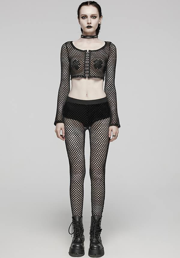 Punk Rave Badriyah Black Fishnet Long - Sleeve Crop Top