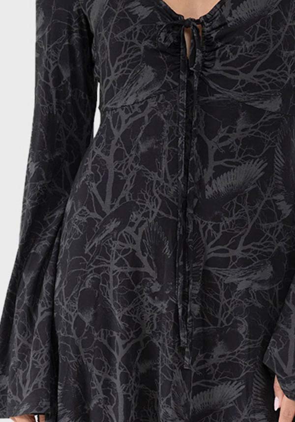 Stunning Raven Print Maxi Dress with Soft Stretch Fabric