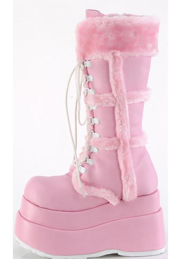 BEAR-202 Preorder Platform Boots in Baby Pink Vegan Leather - Ideal Lace - Up Mid - Calf Boots for Fashion Enthusiasts