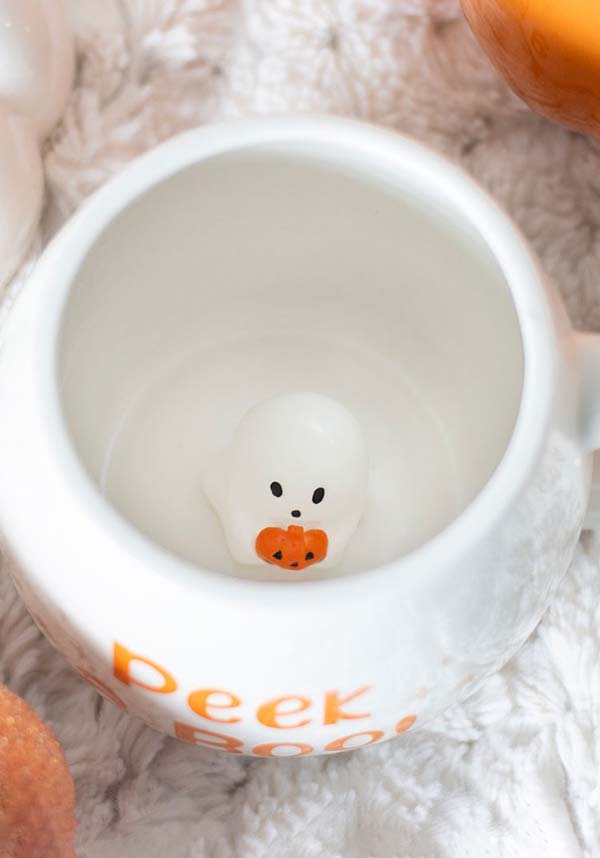 Peekaboo Ghost Themed Rounded Ceramic and Dolomite Coffee Mug for Halloween
