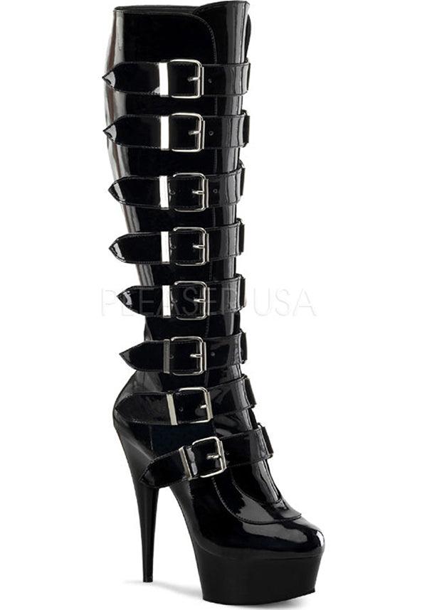 PREORDER! DELIGHT-2049 Black Patent Platform Knee-High Boots