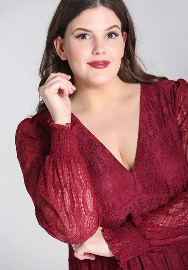 Hell Bunny's Enchanting Burgundy Lace Rhea Maxi Dress