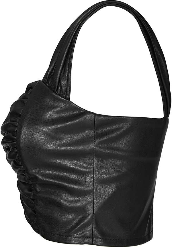 Chic Pleated Faux Leather Square Neck Top for Fashion Lovers