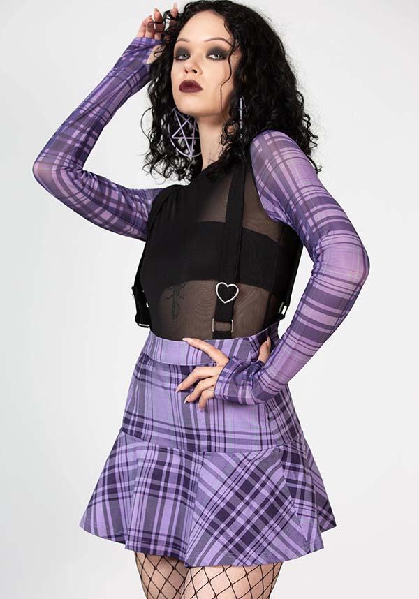 School Dayz Adjustable Suspender Purple & Green Tartan Skirt