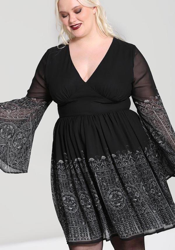 Mysterious Black Secret Gate Chiffon Dress for a Dramatic Look