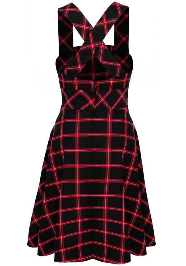 Hell Bunny Janine Black & Red Tartan Adjustable Pinafore Dress