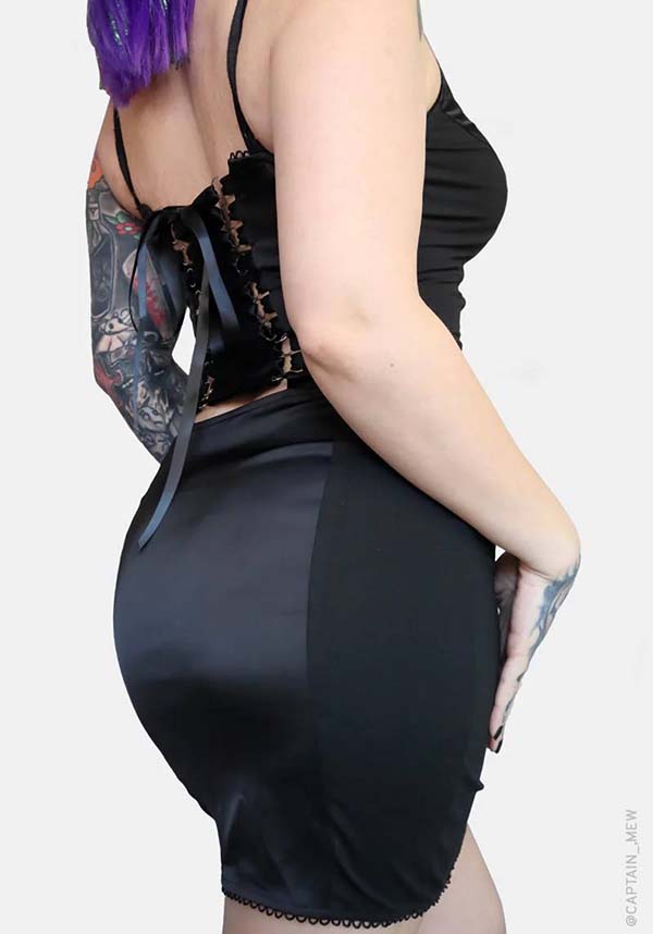 Blood Oath Dark and Dreamy Stretch Satin Dress with Corset Back