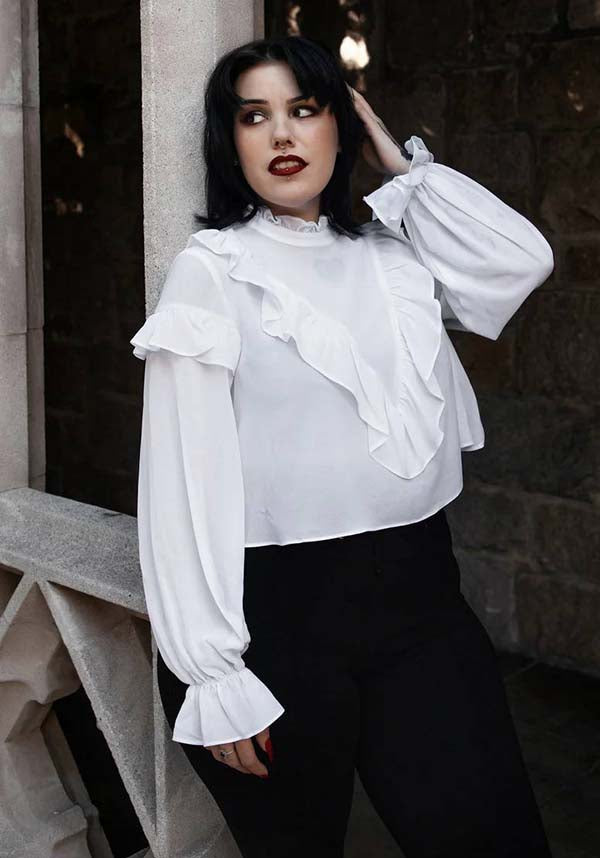 Vintage-Inspired Phantasm Long Sleeve Chiffon Top