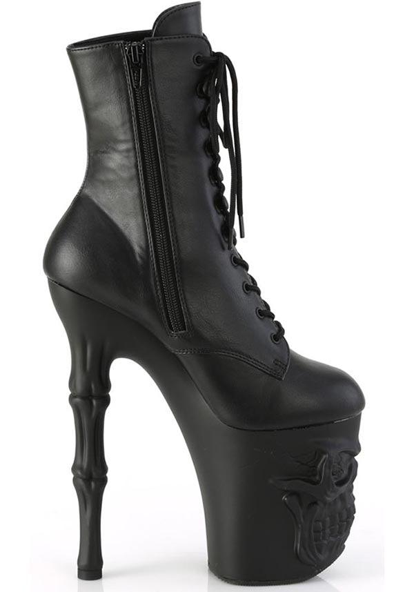 PREORDER - RAPTURE-1020 Black Faux Platform Heel Lace-Up Ankle Boots