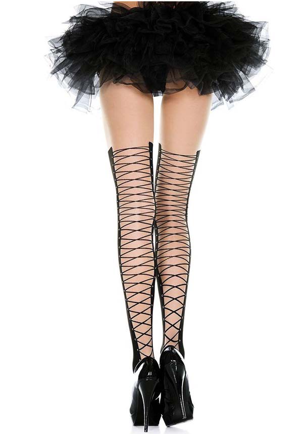 Stylish Back Lace Up Design Pantyhose for Various Occasions