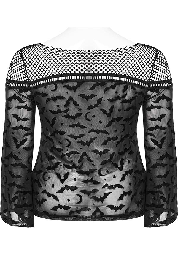 Gothic Bat Pattern Elasticated Mesh T-Shirt for Plus Sizes