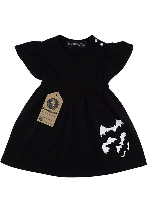Adorable Black Bat-Print Dress for Little Girls
