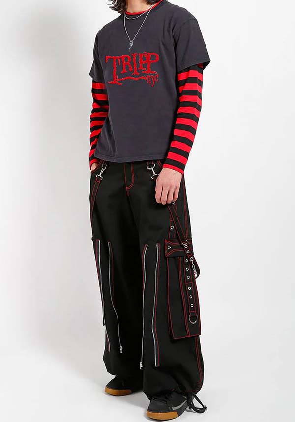 DarkStreet Authentic Back Up Skull Print Pants with Red Stitch in Black Color