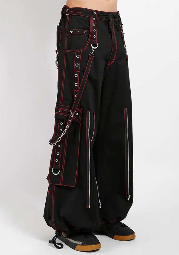 DarkStreet Authentic Back Up Skull Print Pants with Red Stitch in Black Color