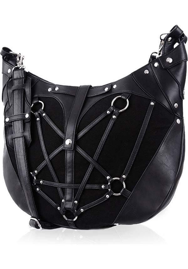 Restyle Pentagram Design Denim and Faux Leather Hobo Tote Bag
