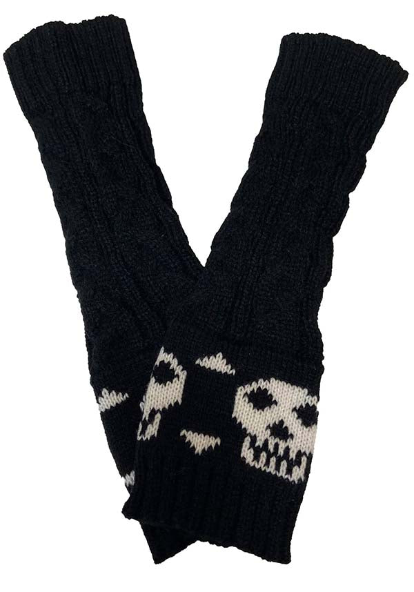 Stylish Cable - Knit Fingerless Gloves with Skull & Crossbones Design