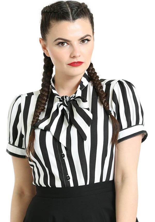 Beetlejuice-Inspired Monochrome Stripe Juno Women's Blouse | TOP