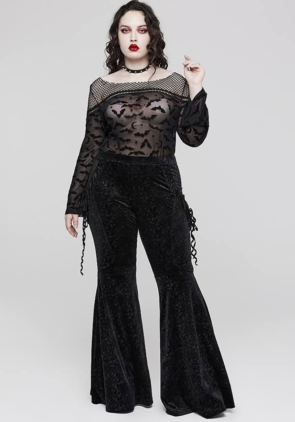 Gothic Bat Pattern Elasticated Mesh T-Shirt for Plus Sizes