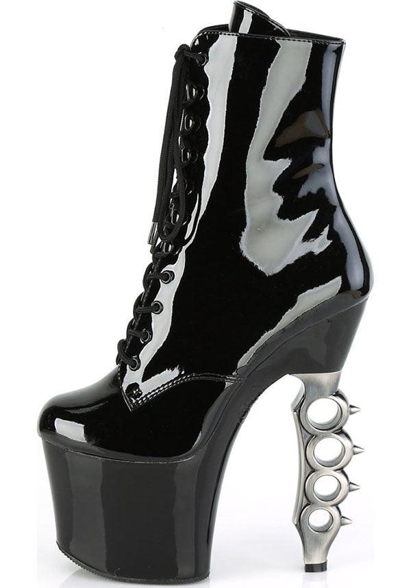 Pre - Order Iron Grip 1020 Platform Heel Black Patent Lace - Up Front Ankle Boots