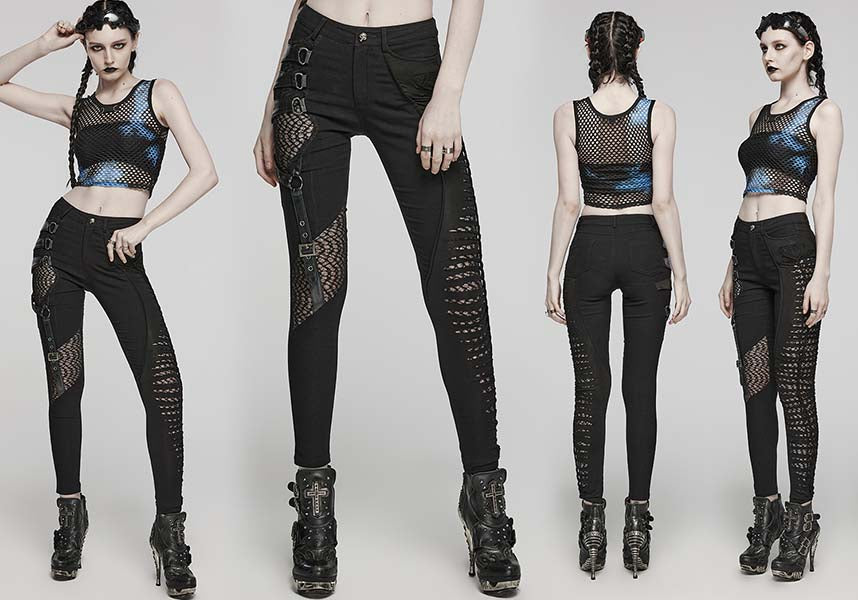 Punk Rave Rue Distressed Elastic Jeans with Asymmetric Design