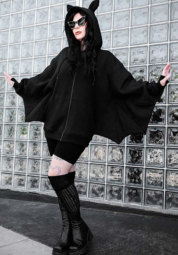 Foxblood 2024 Halloween Oversized Batwing Zip-up Hoodie with Bat Ears