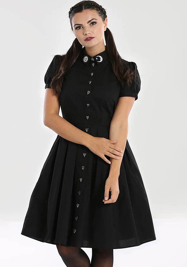 Samara Halloween-inspired Cotton Blend Dress with Sun & Moon Embroidery