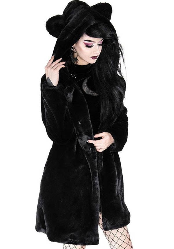Stylish Restyle Black Faux Fur Winter Coat with Cat Ears