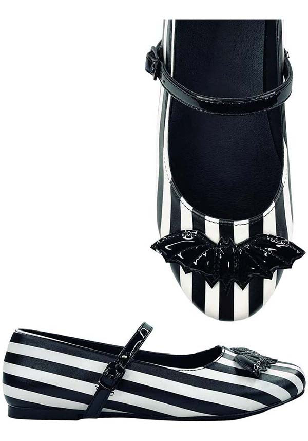 Strangecvlt Women's White and Black Striped Mary Jane Flat Shoes