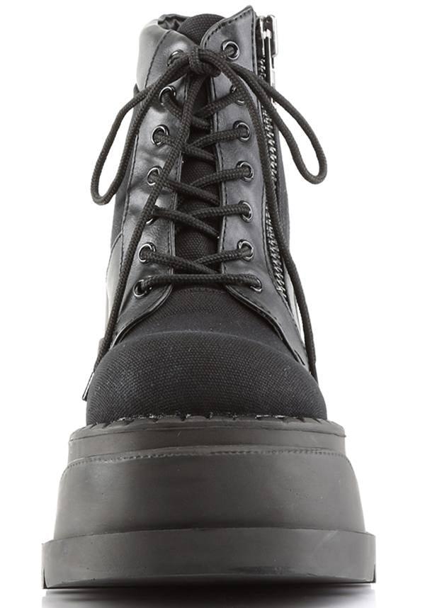 Black STOMP-10 Wedge Platform Lace-Up Boots [PREORDER]