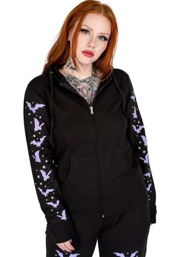 Cozy Purple Bats and Stars Zip - Up Hooded Sweatshirt for All - Year Wear