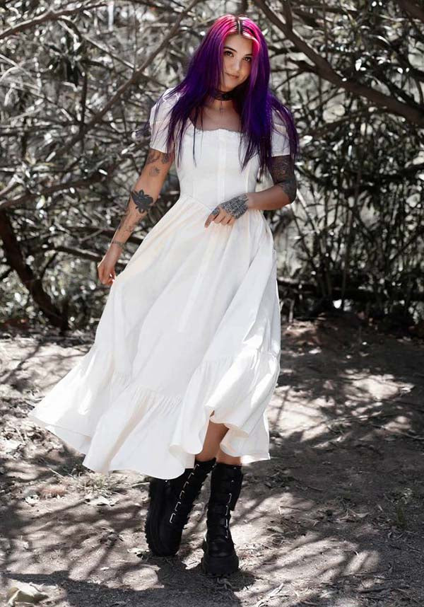 Elegant Ivory Gothic Dress by Lively Ghosts with Lace Details