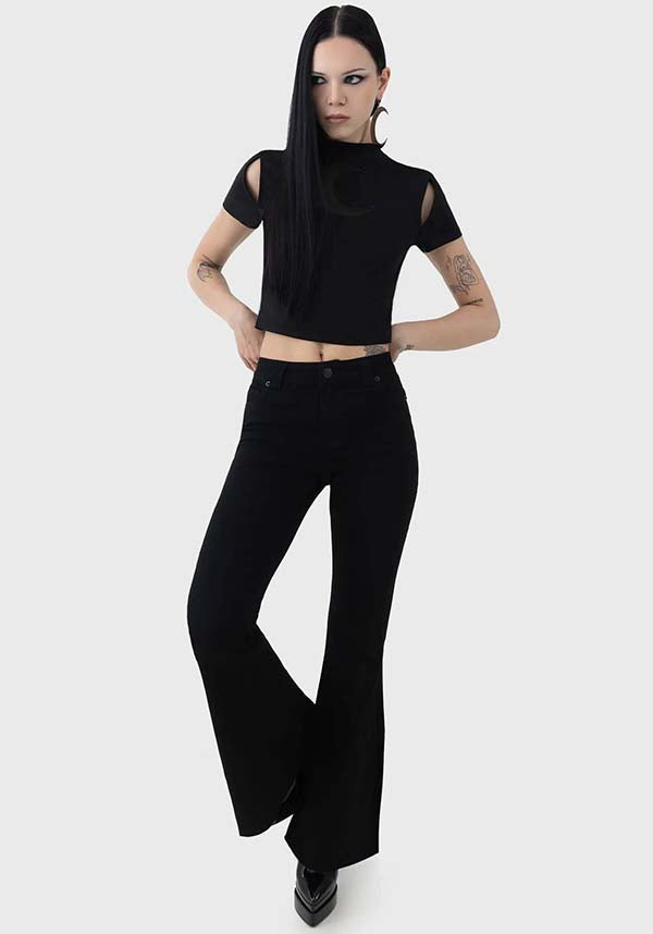 Perseis Flared Cotton Trousers with PU Branded Patch