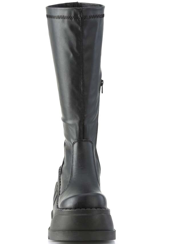 PREORDER: Black Matte Stretch STOMP-200 Platform Knee-High Boots
