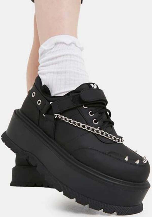 Retrograde All - Black Vegan Leather Platform Shoes for Goths and Punks