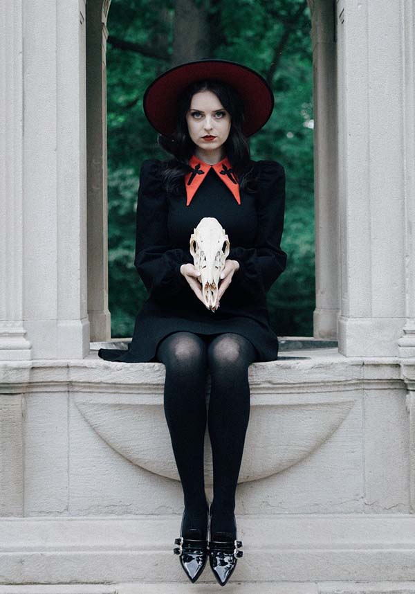 Katakomb's Red - Collared Baptism Black Dress for Cooler Months
