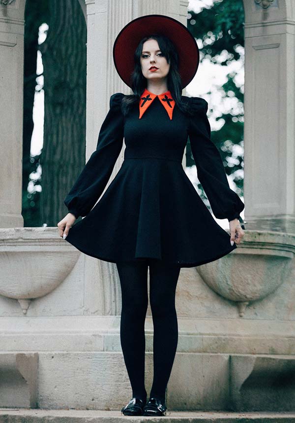 Katakomb's Red - Collared Baptism Black Dress for Cooler Months