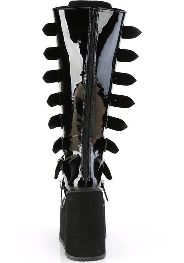 PREORDER - SWING-815WC Wide Calf Platform Boots in Black Patina Design