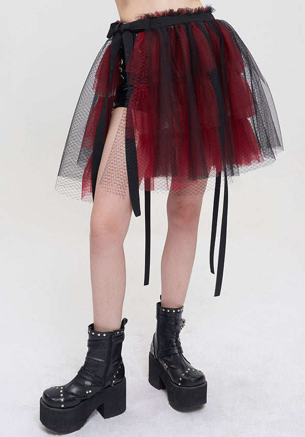 Devil Fashion's Edgy Medusa Punk Flared Skirt in Black and Red