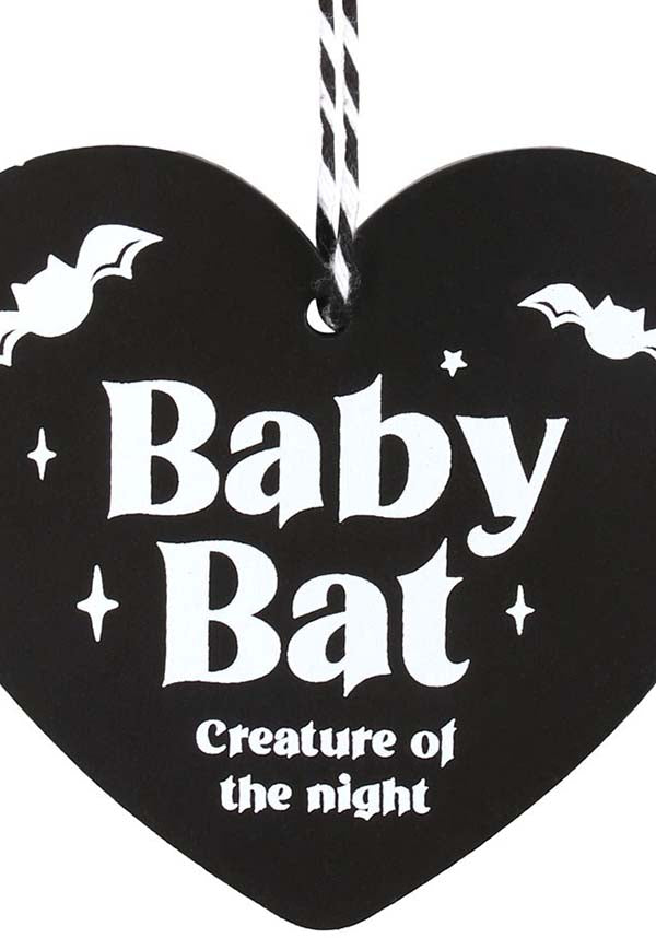 Gothic Baby Bat Hanging Heart Sign - A Sweet Keepsake