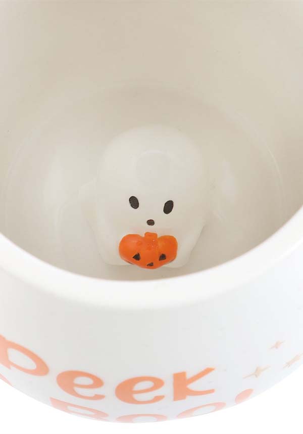 Peekaboo Ghost Themed Rounded Ceramic and Dolomite Coffee Mug for Halloween